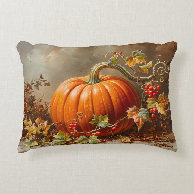 Vintage Orange Pumpkin Painting Accent Pillow (Front)