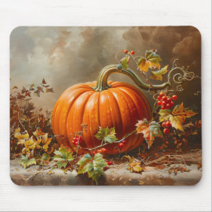 Vintage Orange Pumpkin Painting Mouse Pad
