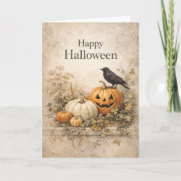 Vintage Orange Pumpkins Halloween Card