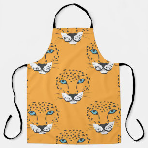 vintage orange seamless pattern with leopard heads apron