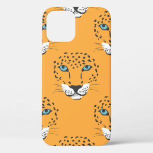 vintage orange seamless pattern with leopard heads iPhone 12 case