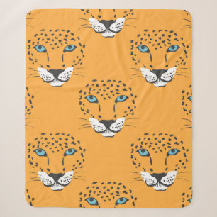 vintage orange seamless pattern with leopard heads sherpa blanket