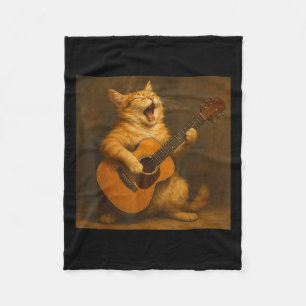 Vintage Orange Tabby Cat Playing Guitar Fleece Blanket