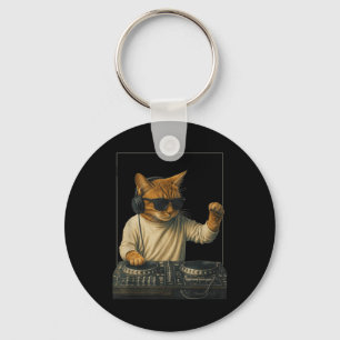 Vintage Orange Tabby Cat Playing Music Cat Lovers Keychain