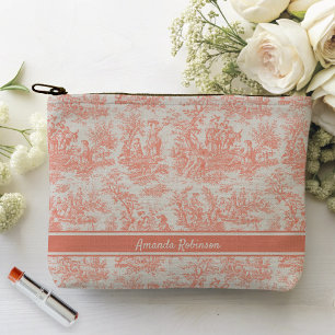 Vintage orange toile de jouy printed accessory pouch