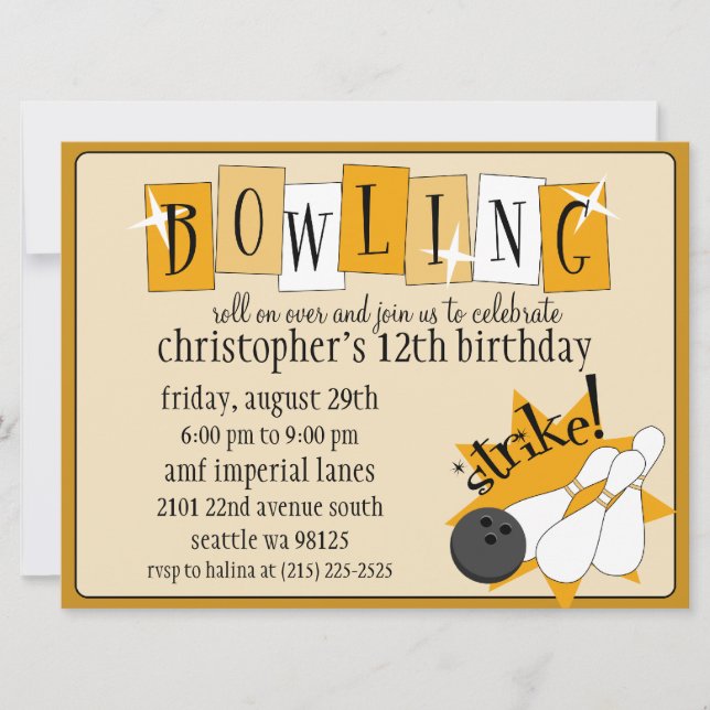 Vintage Orange Totally Retro Bowling Party Invitation (Front)
