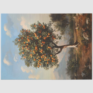 Vintage Orange Tree Landscape Painting Decoupage Tissue Paper