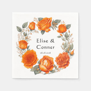 Vintage Orange Watercolor Peonies Wedding Napkin