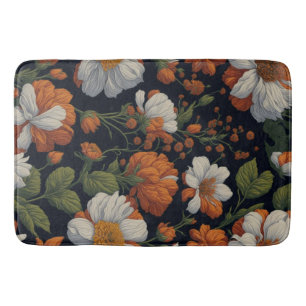 Vintage Orange white elegant retro flowers Bath Mat
