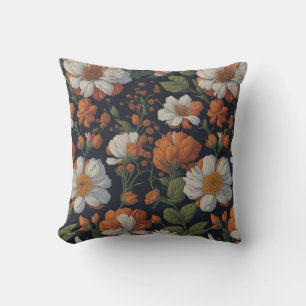 Vintage Orange white elegant retro flowers Outdoor Pillow