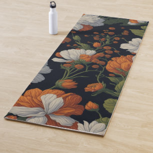 Vintage Orange white elegant retro flowers Yoga Mat