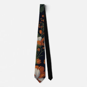 Vintage Orange white elegant sophisticated flowers Tie