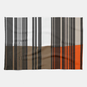 Vintage Orange White Grey Stripes Art Pattern Kitchen Towel