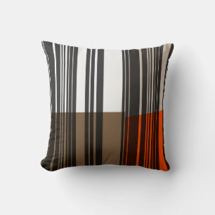 Vintage Orange White Grey Stripes Art Pattern Throw Pillow