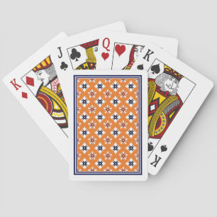Vintage Orange White Red Katazome Flowers Pattern Playing Cards