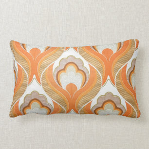 Vintage Orange White Wallpaper Pattern Lumbar Pillow