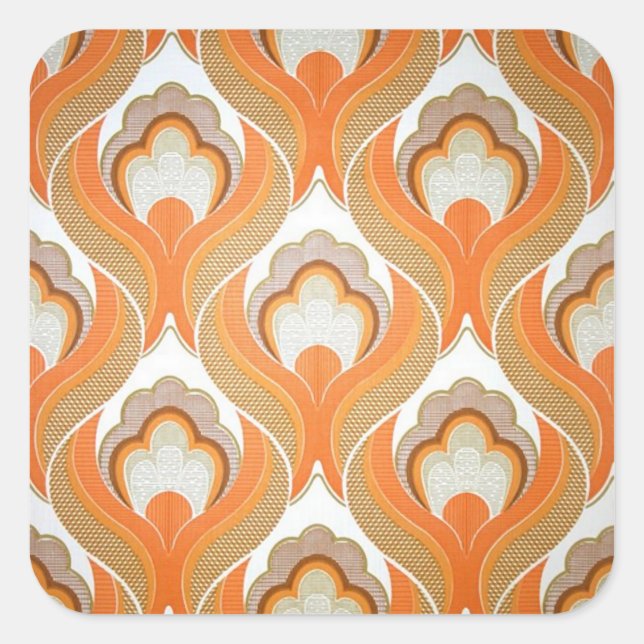 Vintage Orange White Wallpaper Pattern Square Sticker (Front)