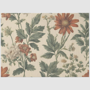 Vintage Orange Wildflower Greenery Decoupage  Tissue Paper