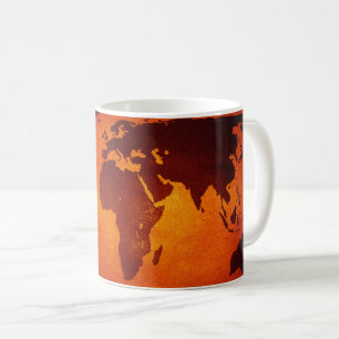 Vintage orange world map coffee mug