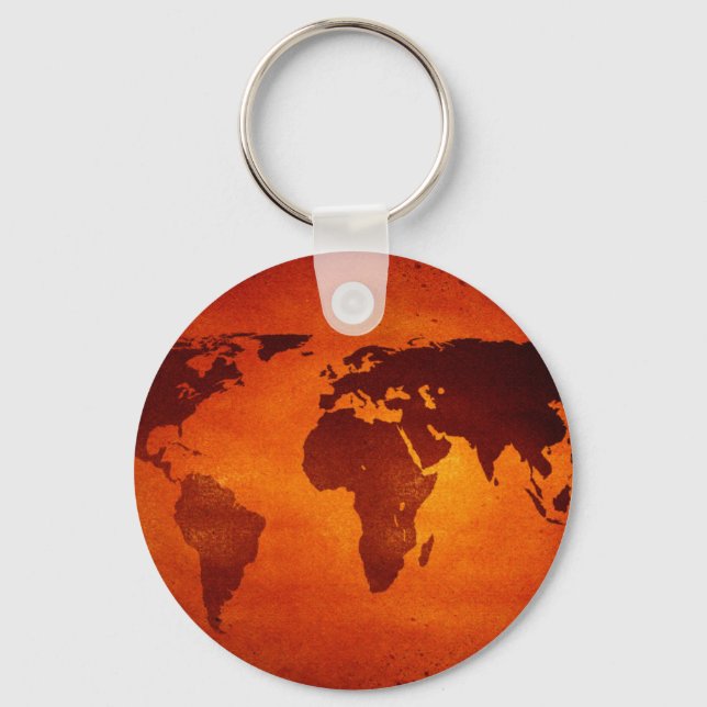 Vintage orange world map keychain (Front)
