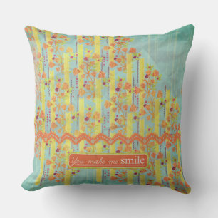 Vintage Orange Yellow Blue Ric Rac Throw Pillow