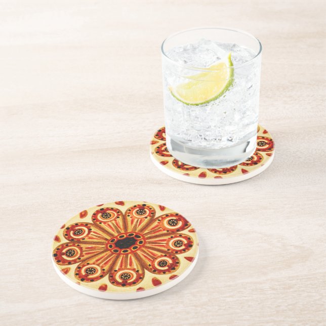 Vintage Orange Yellow Marine Tunicate Illustration Coaster (Side)