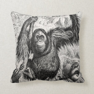 Vintage Orangutan Illustration - 1800's Monkey Throw Pillow