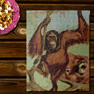 Vintage orangutans on a tree jigsaw puzzle