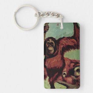 Vintage orangutans on a tree  keychain