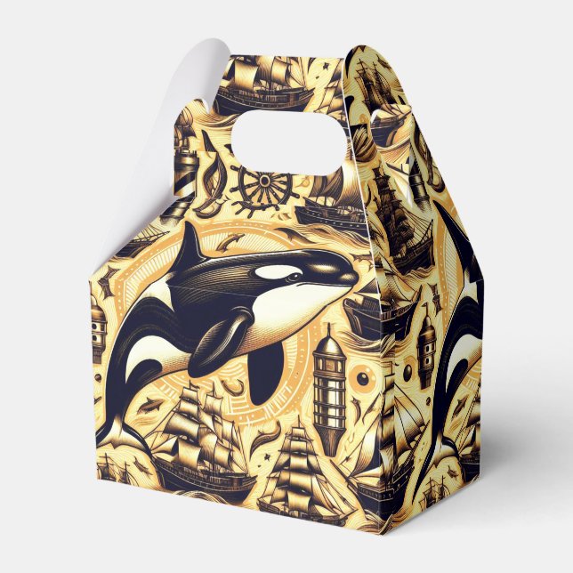 Vintage Orca Nautical Pattern Favor Box (Front Side)