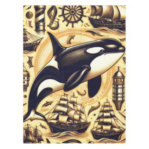 Vintage Orca Nautical Pattern Tablecloth
