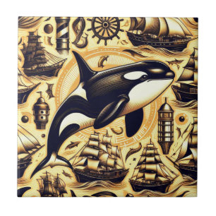 Vintage Orca Nautical Pattern Tile