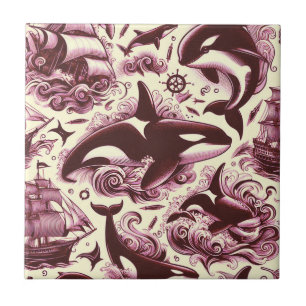 Vintage Orca Nautical Seamless Tile