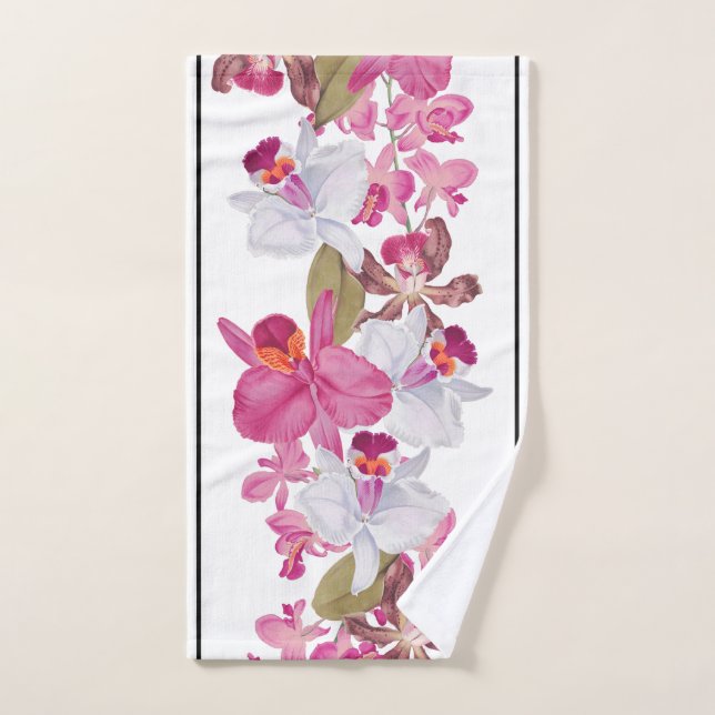 Vintage Orchid Flowers Striped Bath Towel Set (Hand Towel)