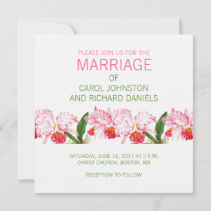 VINTAGE ORCHIDS WEDDING INVITATION   PINK GREEN