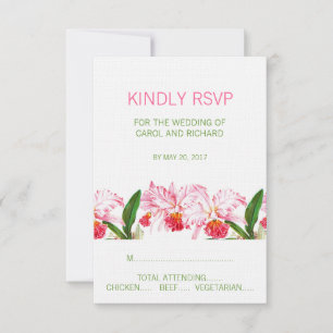 VINTAGE ORCHIDS WEDDING RSVP CARD PINK GREEN
