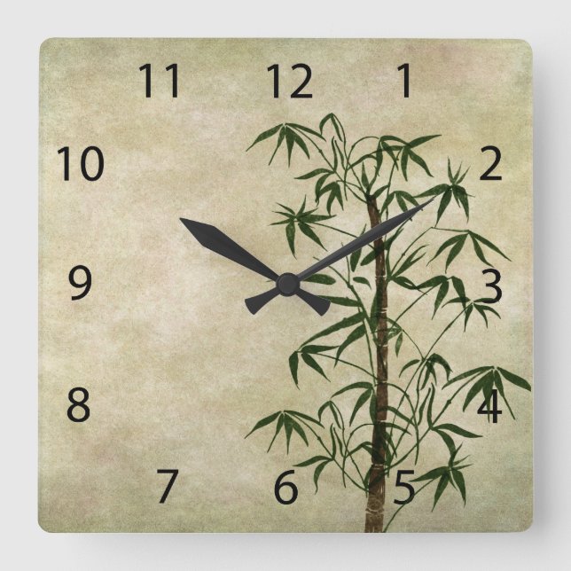 Vintage Oriental Bamboo 1 Square Wall Clock (Front)