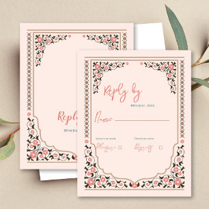 Vintage Oriental Border Floral Frame Wedding Reply RSVP Card