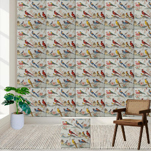 Vintage Oriental Chinoiserie Birds and Blossoms Tile