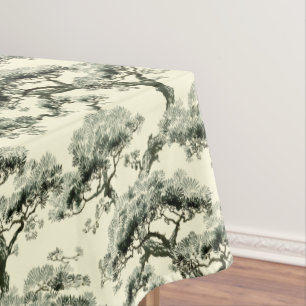 Vintage Oriental Japanese Bonsai Tree Pattern Tablecloth