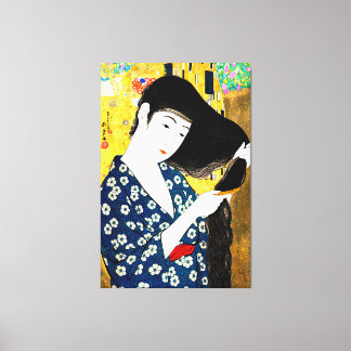 Vintage Oriental Japanese Woman Combing Her Hair C Canvas Print