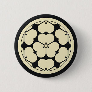 Vintage Oriental Pale Yellow Chosokabe Japan Mon 2 Inch Round Button