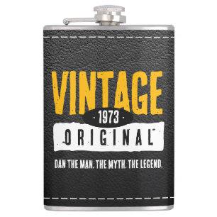 Vintage Original Black Leather Birth Year Hip Flask