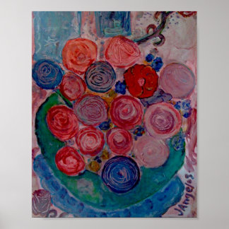 Vintage Original Print Flowers Table Cat Window XO