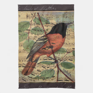 Vintage Oriole On Music Kitchen Towel
