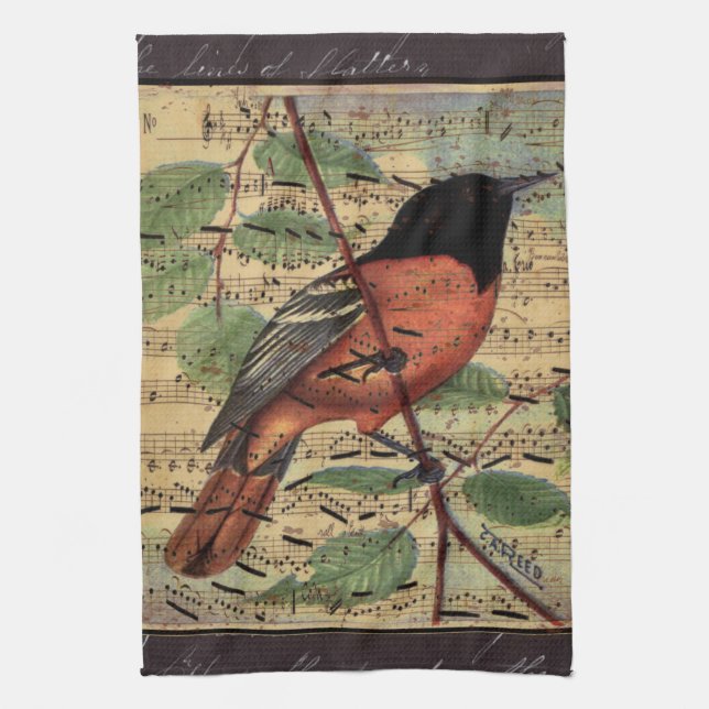 Vintage Oriole On  Music Kitchen Towel (Vertical)