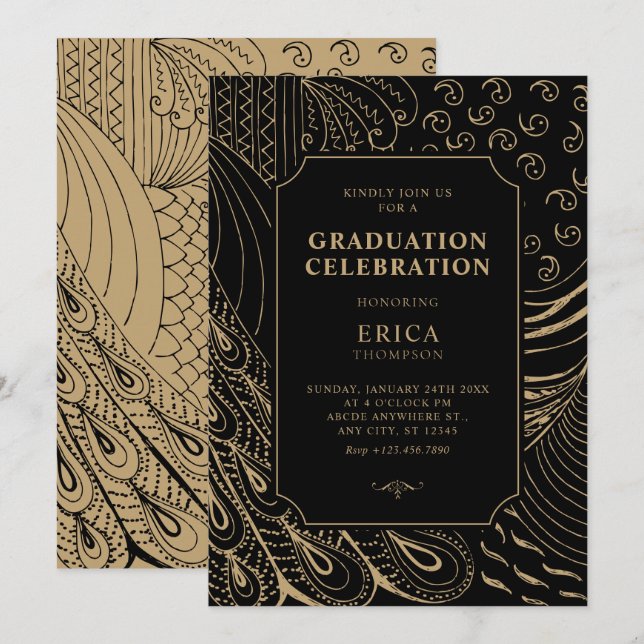 Vintage ornament art graduation invitation (Front/Back)