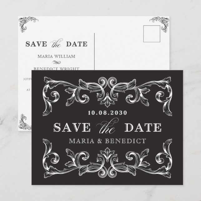 Vintage ornament art wedding postcard (Front/Back)