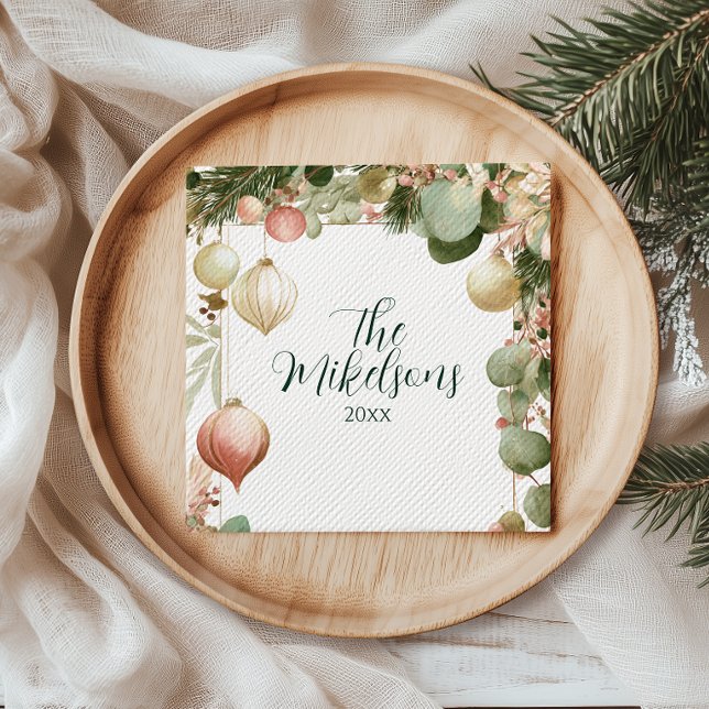 Vintage Ornament Botanical Christmas Party Napkin (Creator Uploaded)