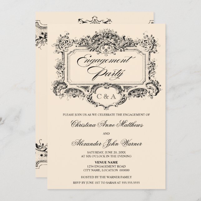 Vintage Ornament Engagement Party Invitation (Front/Back)